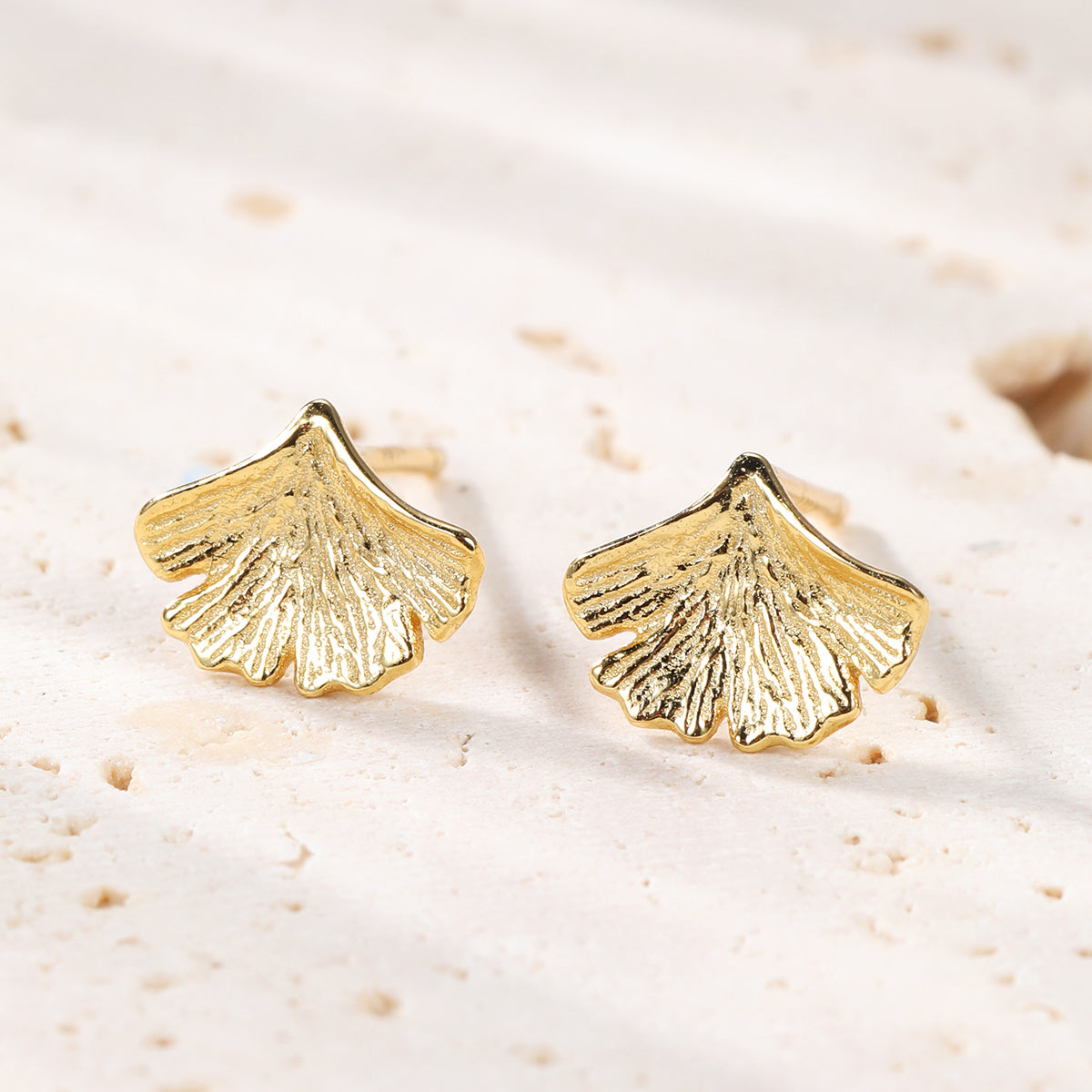 Pendientes de Botón Hoja Ginkgo Plata de Ley 925